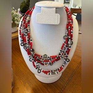 Multicolor Red Gray Neaded Necklaces  set of 7 perfect for girlfriend gifts